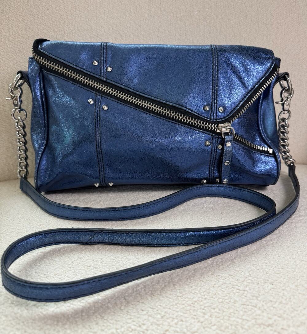 Betsey Johnson Electric Blue Leather Crossbody Bag Y2K Rare Metallic